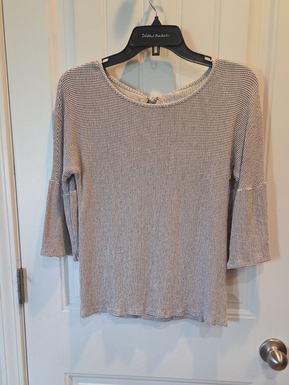 Women's Ivory Black Striped 3/4 Bell Sleeve Blouse